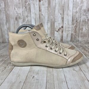 Salvatore Ferragamo‎ Women's High Top Sneakers Canvas Tan Leather Trim Size 10